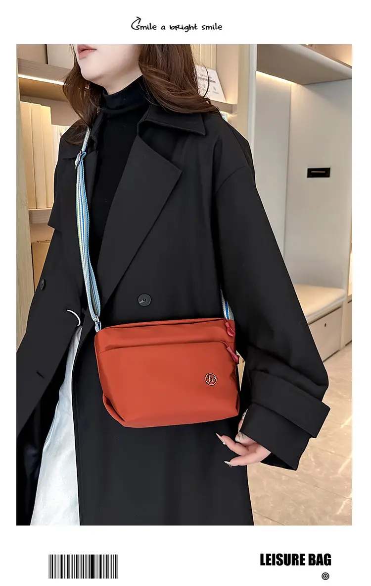 Women's Beige Nylon Shoulder Bag with Striped Strap — feature 14