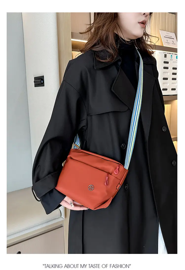 Women's Beige Nylon Shoulder Bag with Striped Strap — feature 15