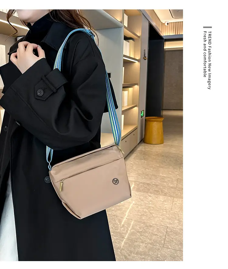 Women's Beige Nylon Shoulder Bag with Striped Strap — feature 17