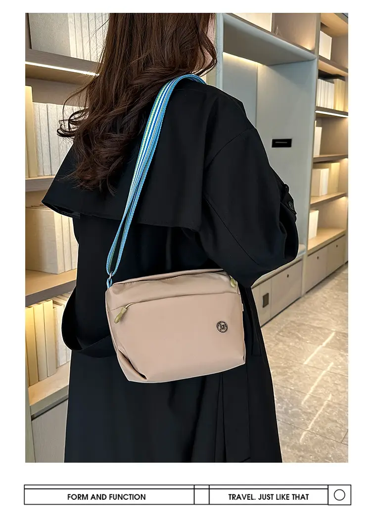 Women's Beige Nylon Shoulder Bag with Striped Strap — feature 18