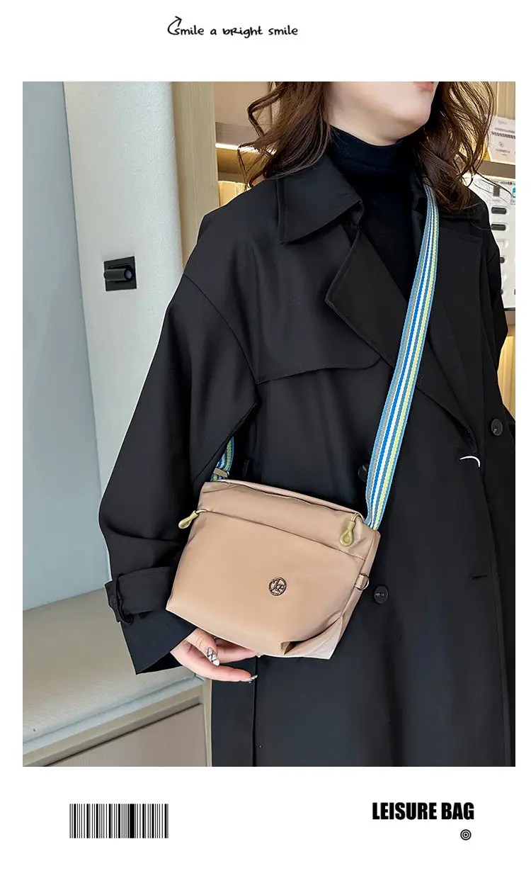 Women's Beige Nylon Shoulder Bag with Striped Strap — feature 20