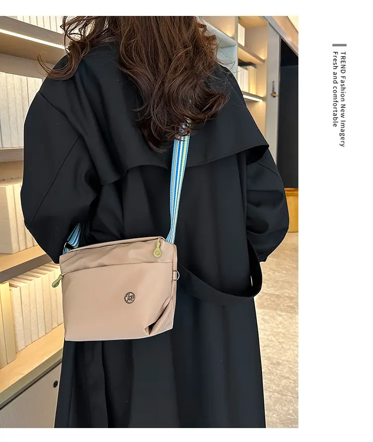 Women's Beige Nylon Shoulder Bag with Striped Strap — feature 22