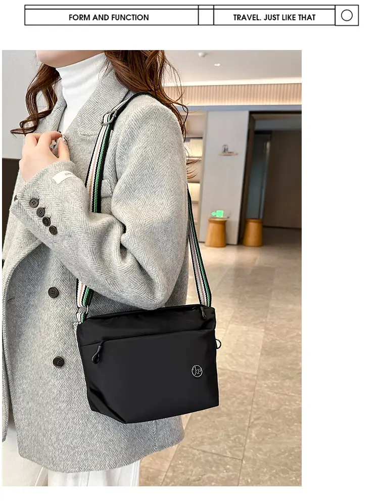Women's Beige Nylon Shoulder Bag with Striped Strap — feature 23