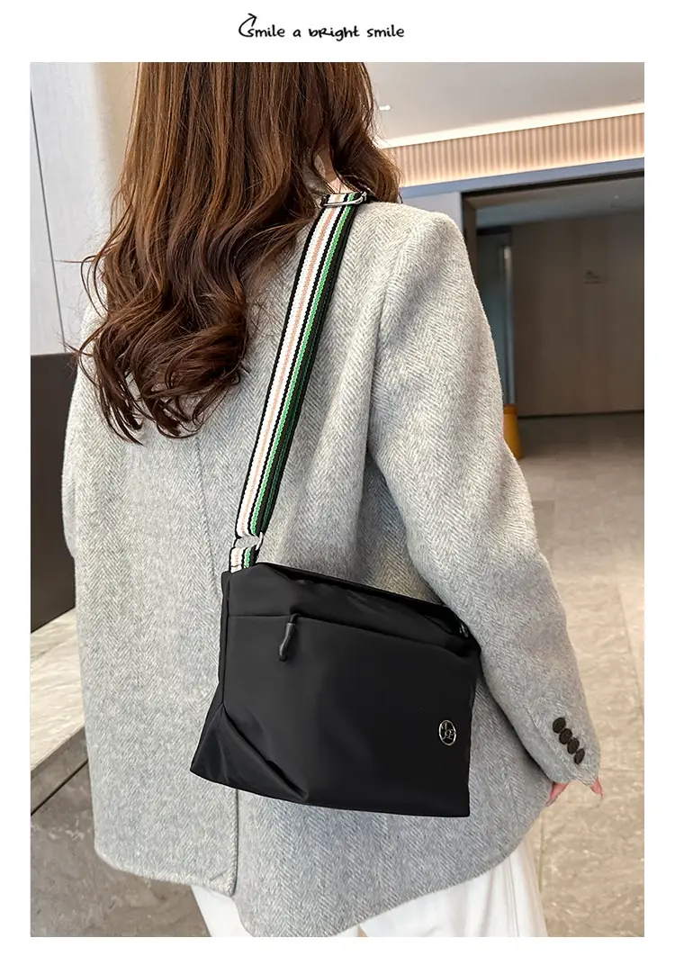 Women's Beige Nylon Shoulder Bag with Striped Strap — feature 24