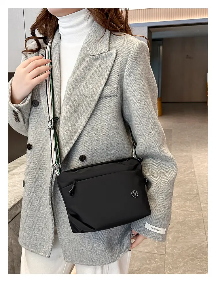 Women's Beige Nylon Shoulder Bag with Striped Strap — feature 25