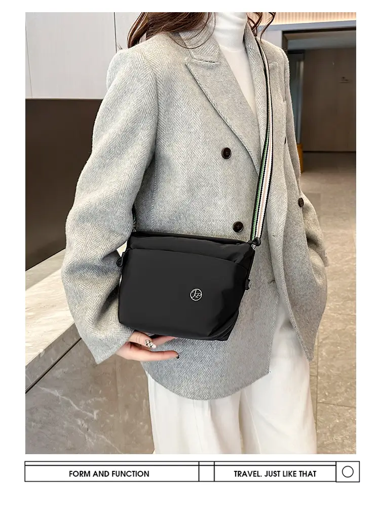 Women's Beige Nylon Shoulder Bag with Striped Strap — feature 26