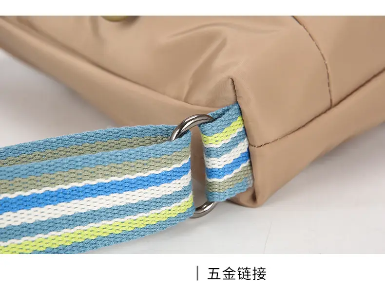 Women's Beige Nylon Shoulder Bag with Striped Strap — feature 44