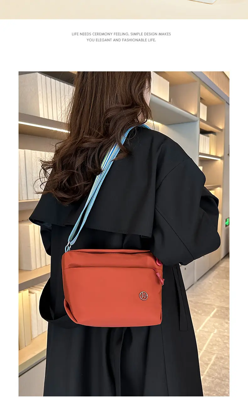 Women's Beige Nylon Shoulder Bag with Striped Strap — feature 5