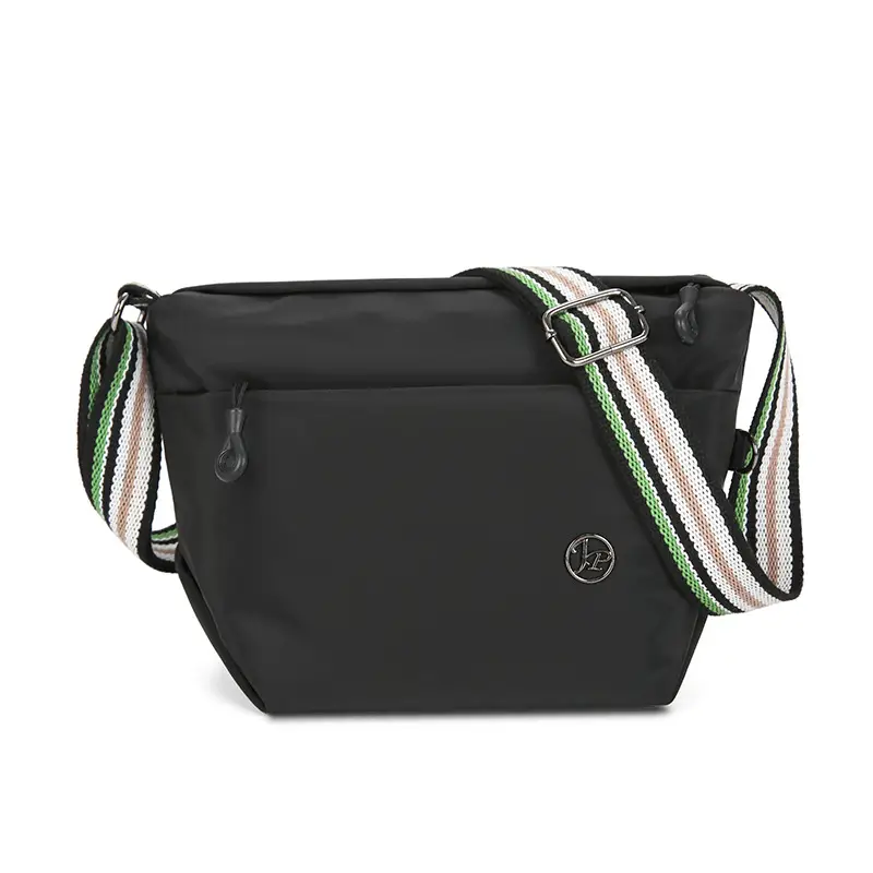 Women's Beige Nylon Shoulder Bag with Striped Strap - Image 2