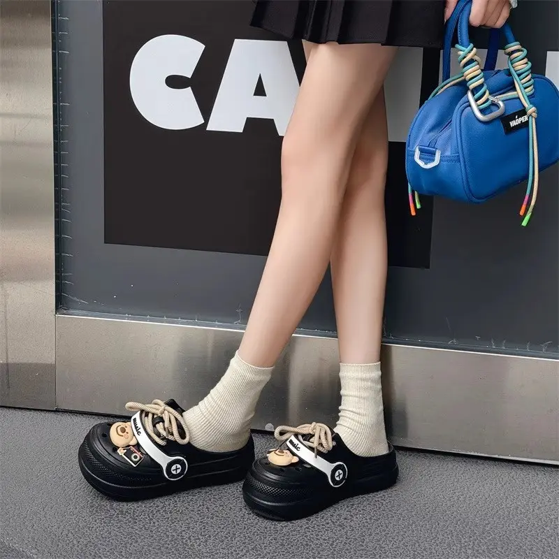 Hole Shoes Women's Summer Non-slip Height-increasing Thick Slippers for Outer Wear Beach Cute Bear Deodorant EVA Dung-feeling Sandals - Image 7