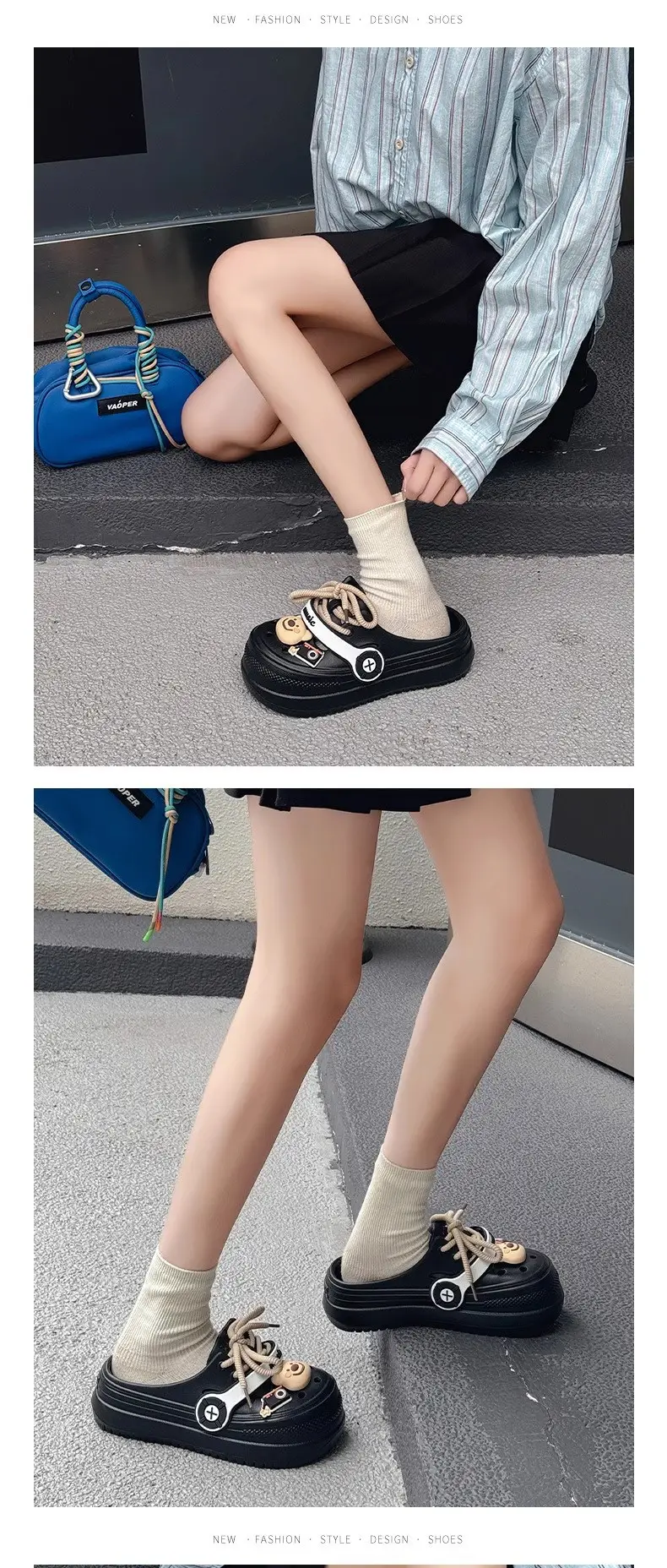 Hole Shoes Women's Summer Non-slip Height-increasing Thick Slippers for Outer Wear Beach Cute Bear Deodorant EVA Dung-feeling Sandals — feature 17