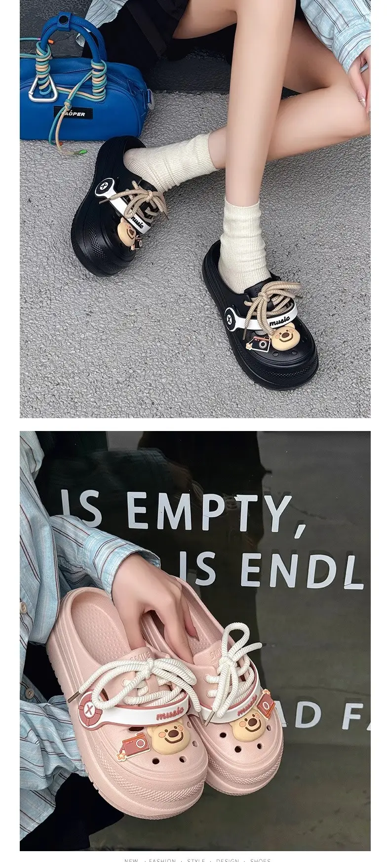 Hole Shoes Women's Summer Non-slip Height-increasing Thick Slippers for Outer Wear Beach Cute Bear Deodorant EVA Dung-feeling Sandals — feature 18