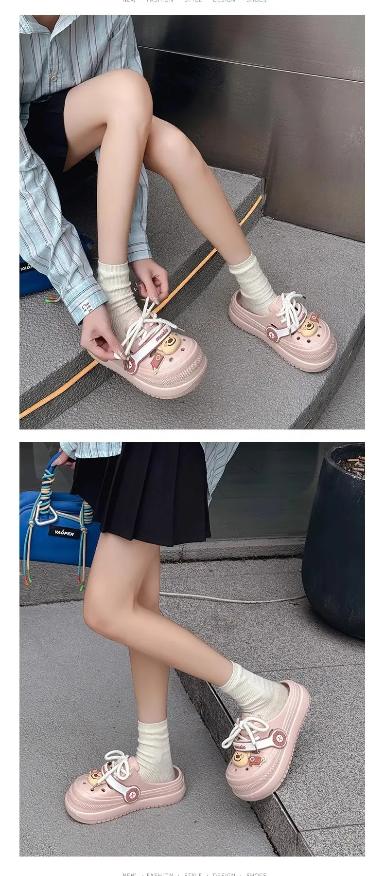 Hole Shoes Women's Summer Non-slip Height-increasing Thick Slippers for Outer Wear Beach Cute Bear Deodorant EVA Dung-feeling Sandals — feature 19