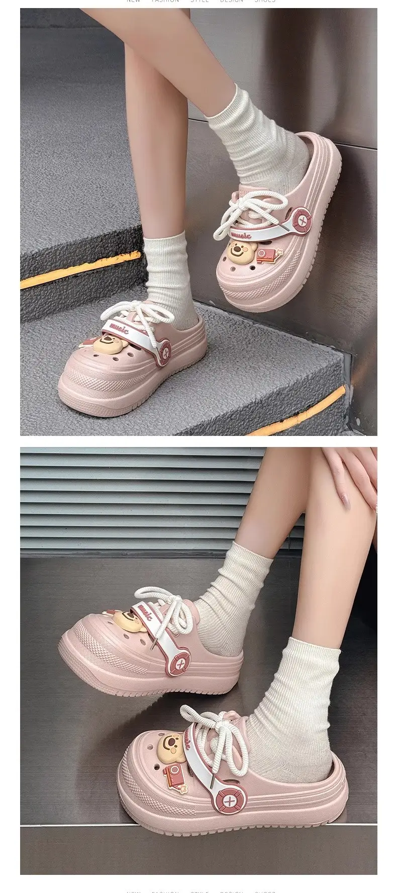 Hole Shoes Women's Summer Non-slip Height-increasing Thick Slippers for Outer Wear Beach Cute Bear Deodorant EVA Dung-feeling Sandals — feature 20
