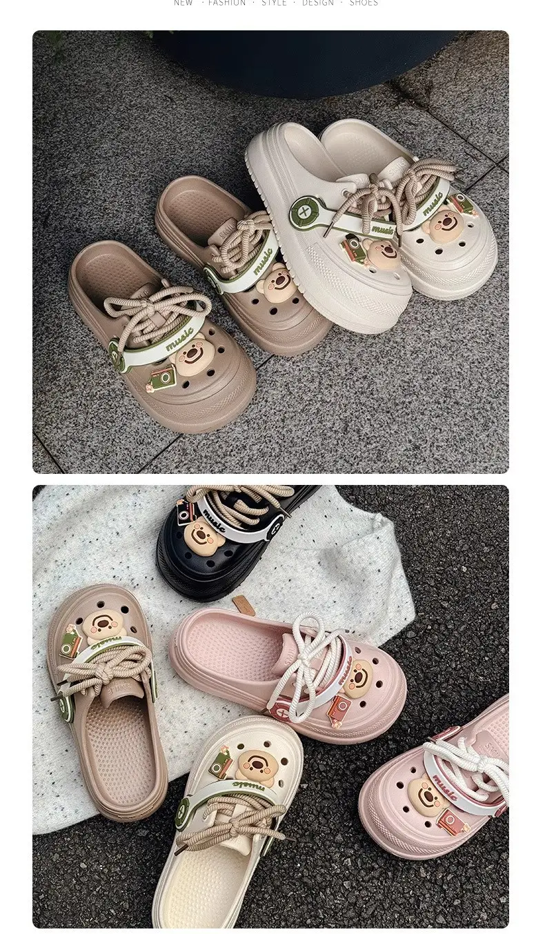 Hole Shoes Women's Summer Non-slip Height-increasing Thick Slippers for Outer Wear Beach Cute Bear Deodorant EVA Dung-feeling Sandals — feature 21