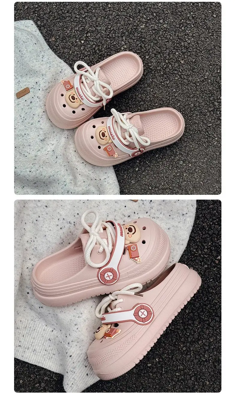Hole Shoes Women's Summer Non-slip Height-increasing Thick Slippers for Outer Wear Beach Cute Bear Deodorant EVA Dung-feeling Sandals — feature 22