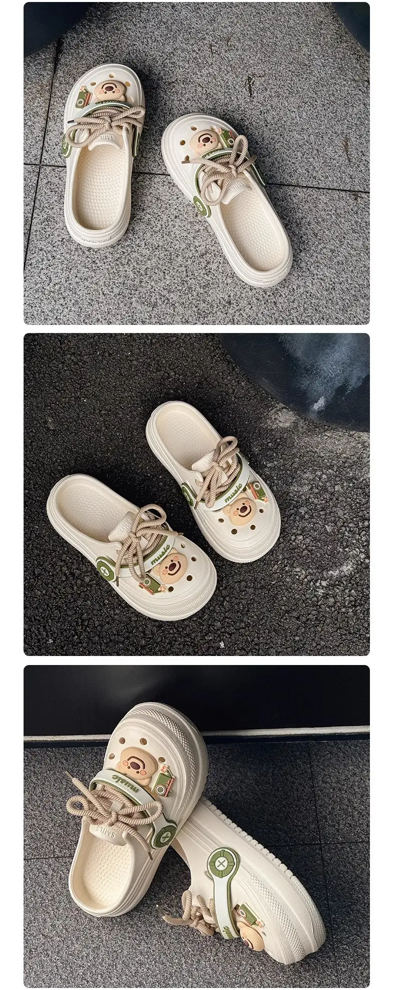 Hole Shoes Women's Summer Non-slip Height-increasing Thick Slippers for Outer Wear Beach Cute Bear Deodorant EVA Dung-feeling Sandals — feature 23