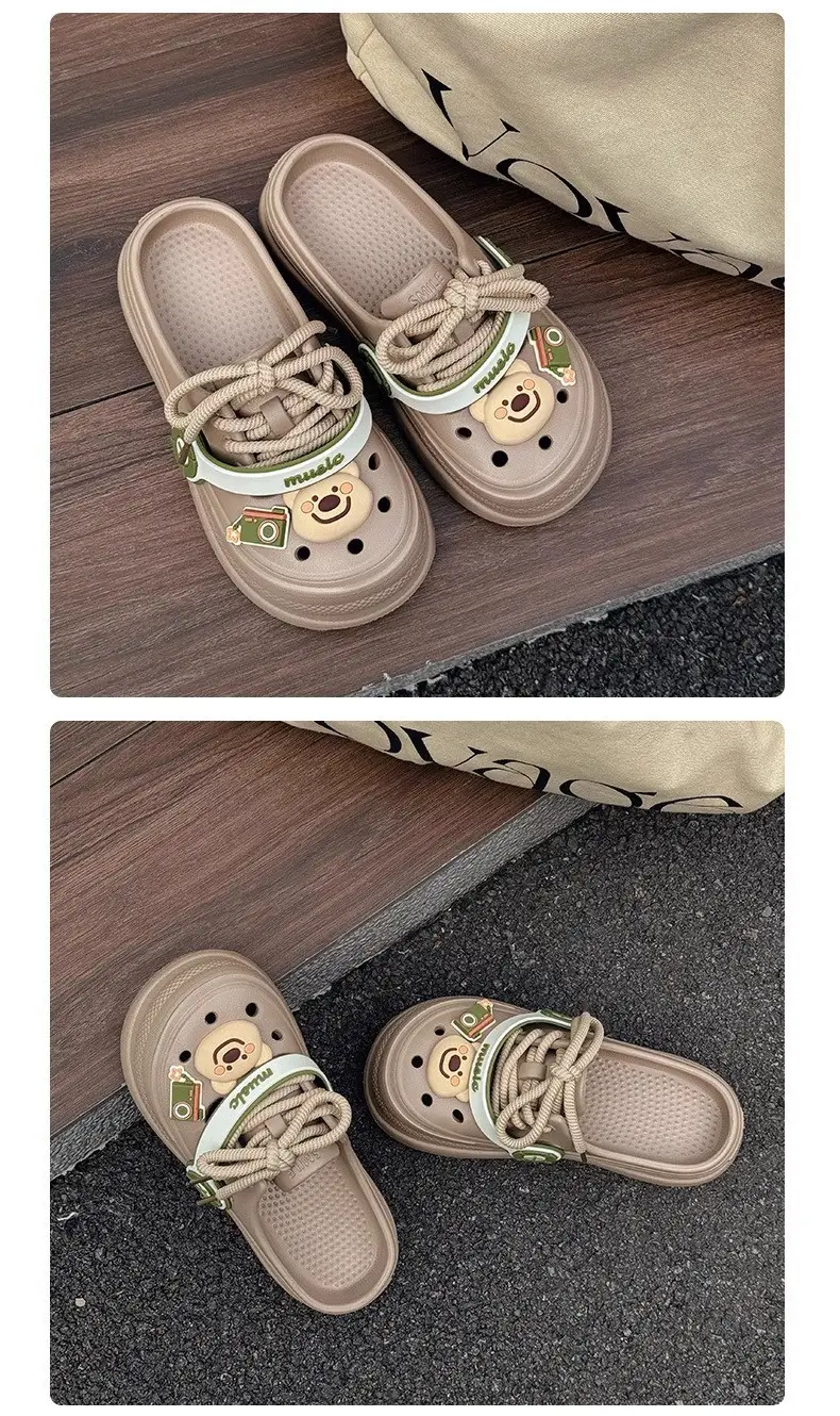 Hole Shoes Women's Summer Non-slip Height-increasing Thick Slippers for Outer Wear Beach Cute Bear Deodorant EVA Dung-feeling Sandals — feature 24