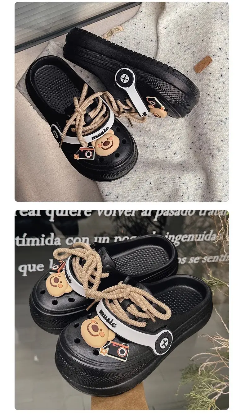 Hole Shoes Women's Summer Non-slip Height-increasing Thick Slippers for Outer Wear Beach Cute Bear Deodorant EVA Dung-feeling Sandals — feature 25