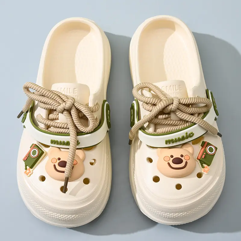 Hole Shoes Women's Summer Non-slip Height-increasing Thick Slippers for Outer Wear Beach Cute Bear Deodorant EVA Dung-feeling Sandals - Image 3