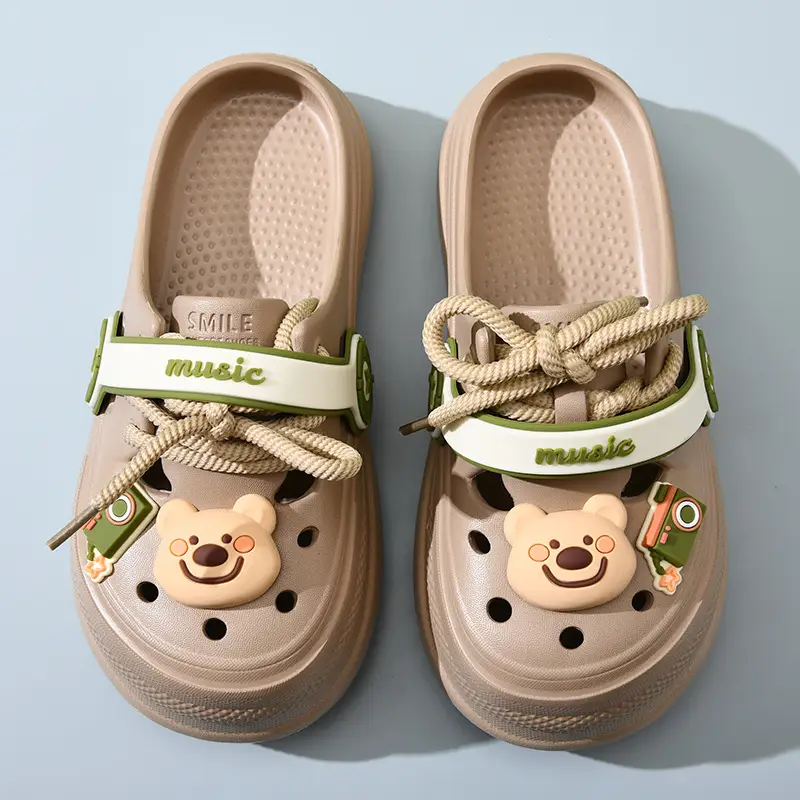 Hole Shoes Women's Summer Non-slip Height-increasing Thick Slippers for Outer Wear Beach Cute Bear Deodorant EVA Dung-feeling Sandals - Image 4