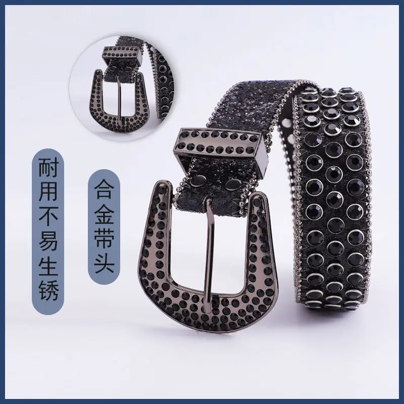 Black Diamond Rhinestone Belt for Men Women - Image 2