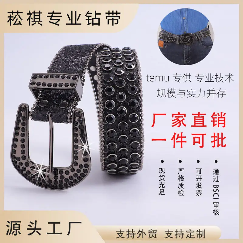 Black Diamond Rhinestone Belt for Men Women - Image 3