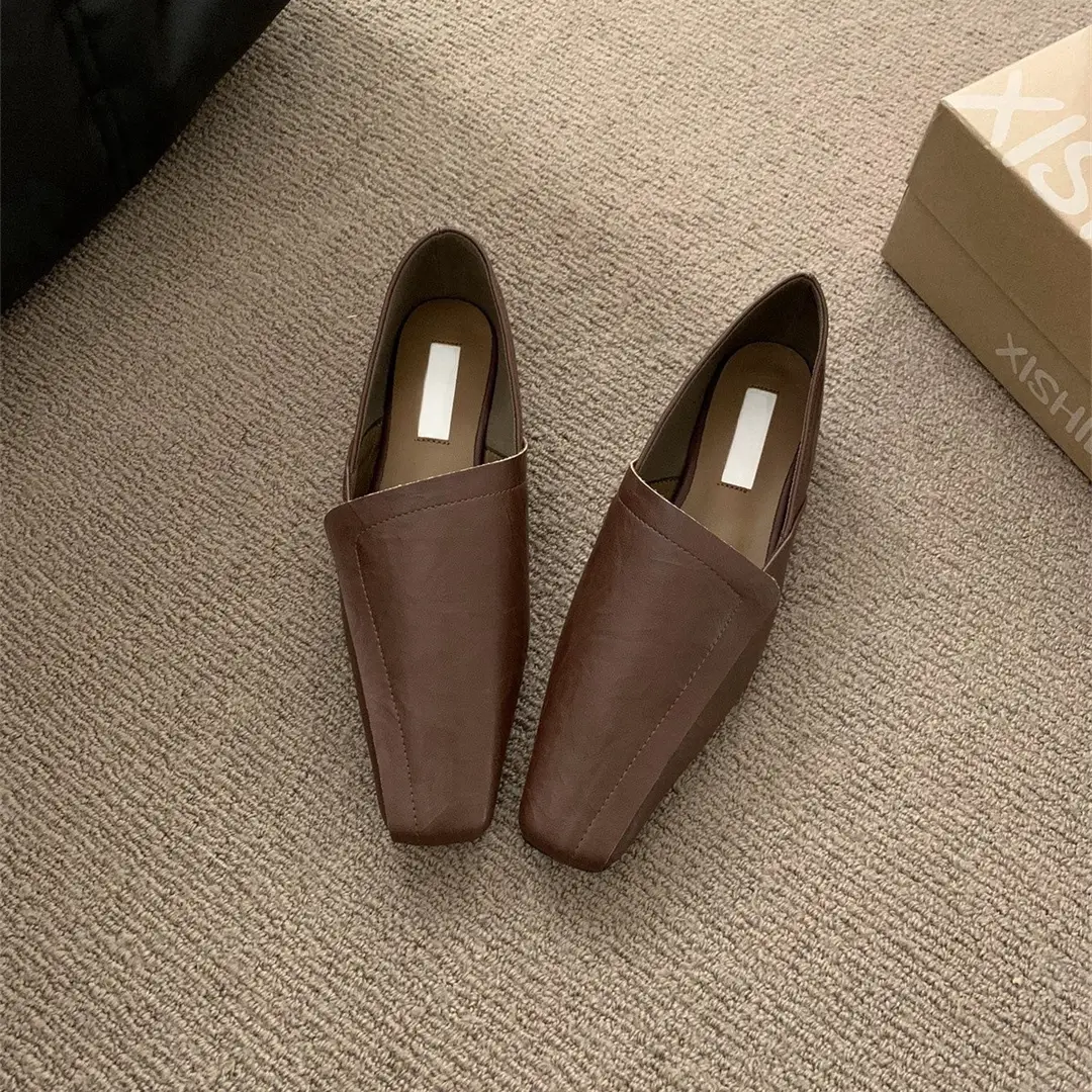 Vintage Suede Square Toe Deep Mouth Flat Shoes 2024 Spring and Autumn New Simple All-match Loafers Commuter Shoes