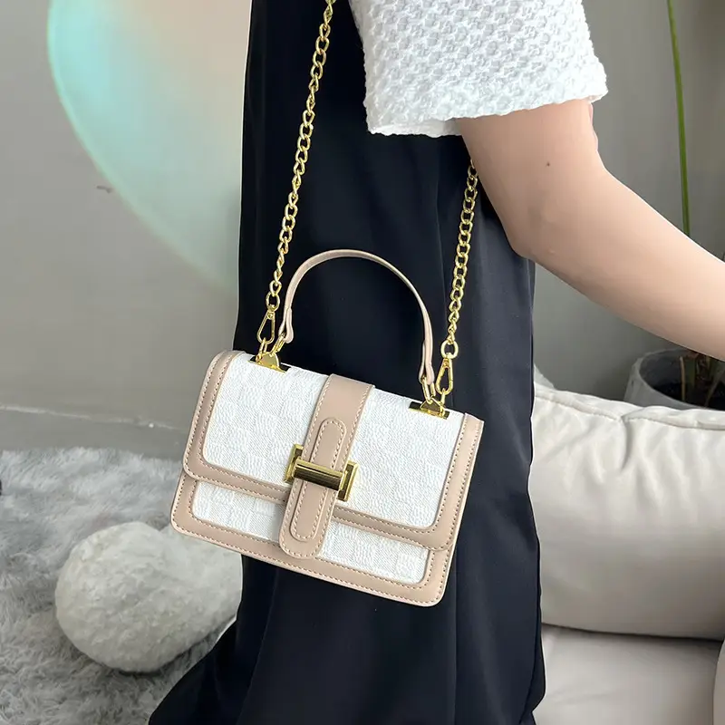 2023 Women's Crossbody Shoulder Bag Beige White Gold Clasp - Image 7