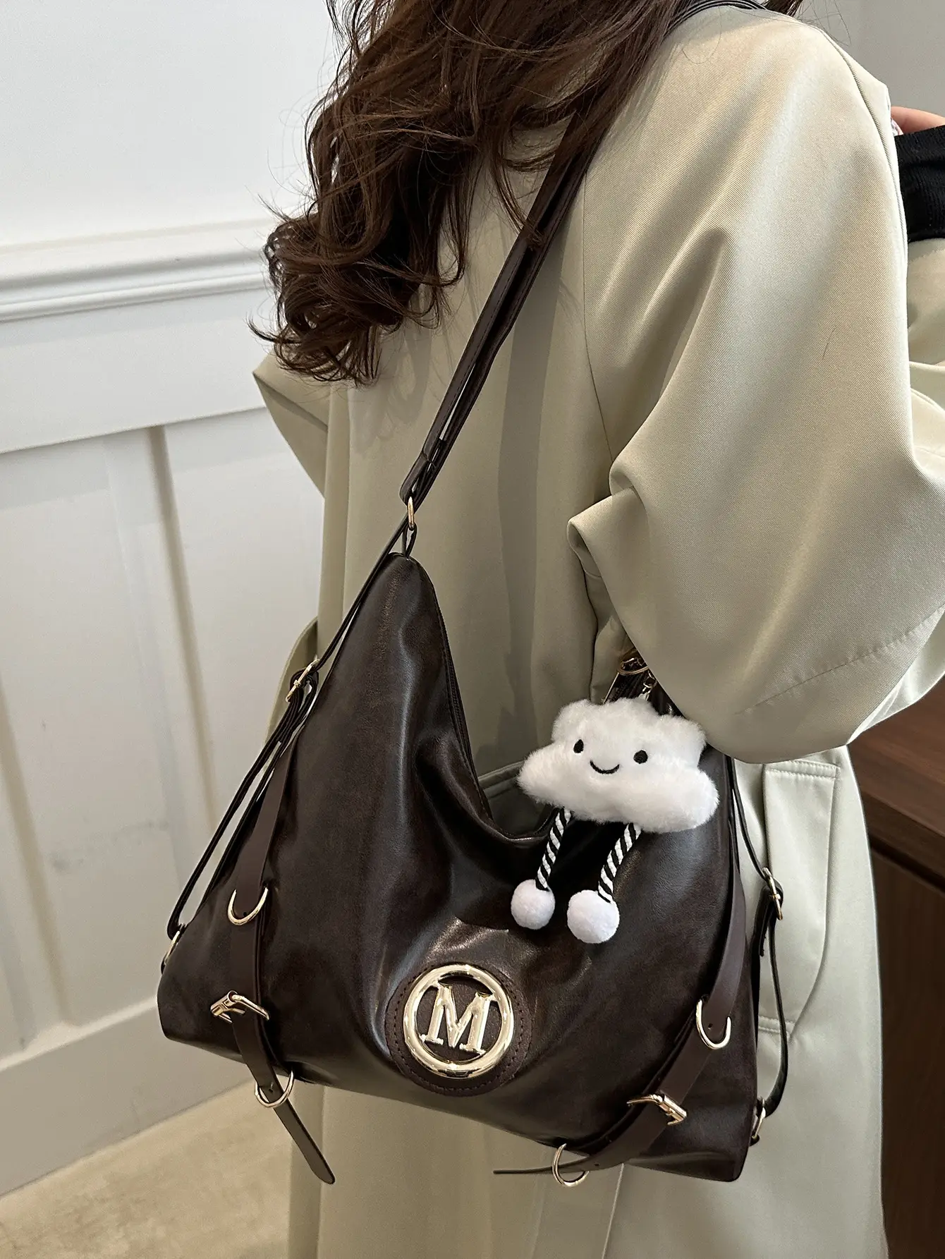 Women's Brown Leather Tote Bag with Logo - Image 5