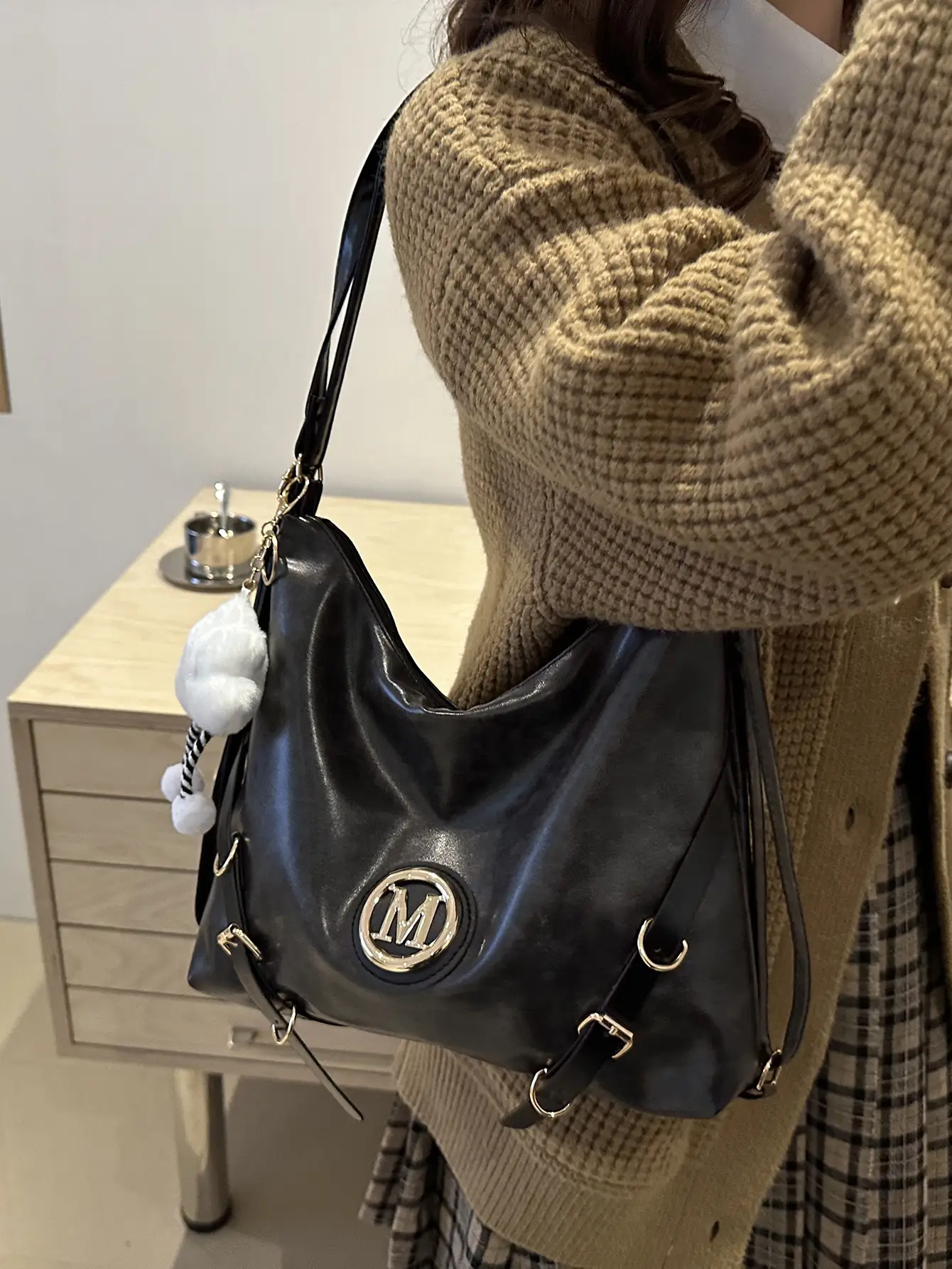 Women's Brown Leather Tote Bag with Logo - Image 7