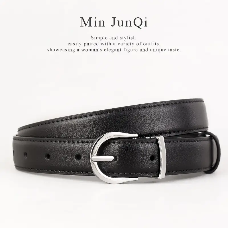 Women's Black Pin Buckle Genuine Leather Belt - Image 4