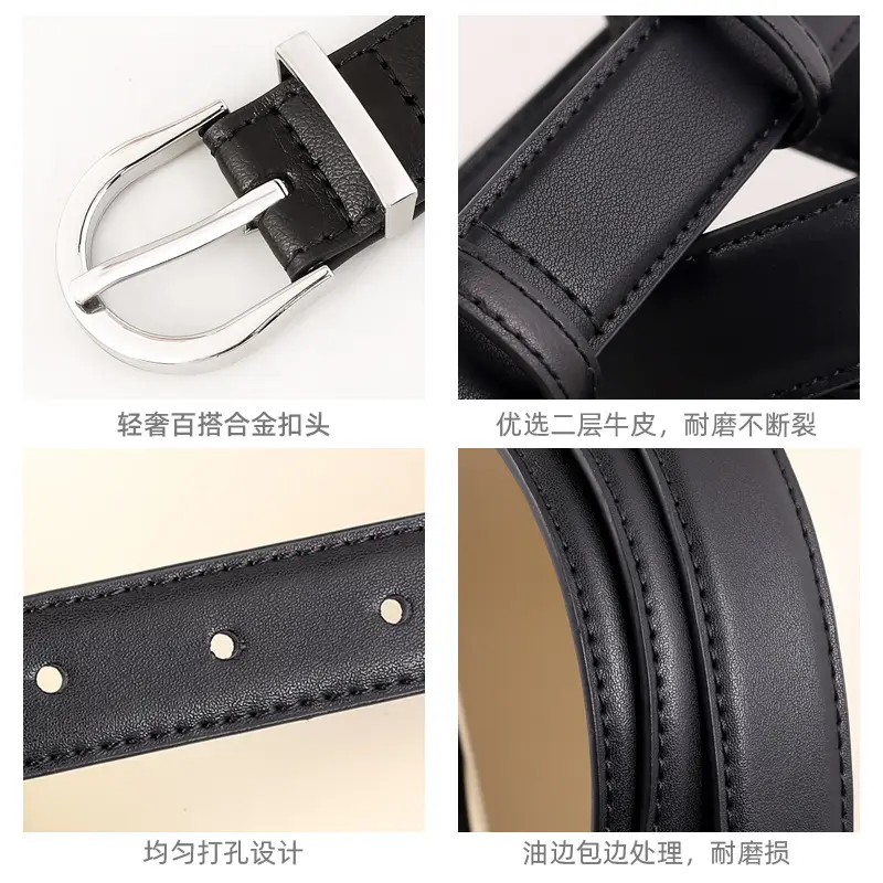 Women's Black Pin Buckle Genuine Leather Belt - Image 6