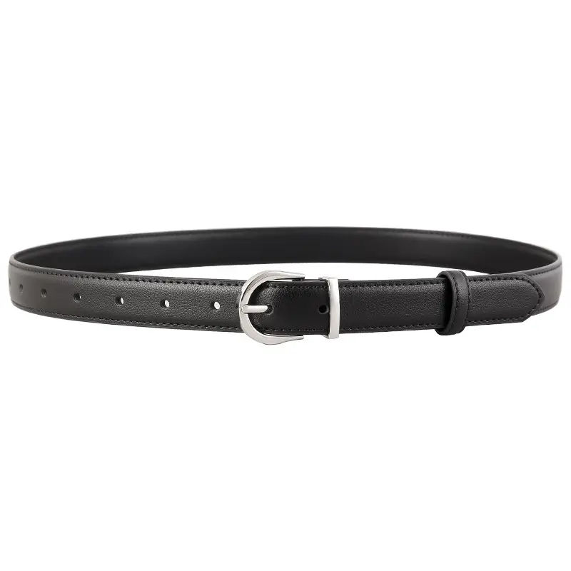 Women's Black Pin Buckle Genuine Leather Belt - Image 8