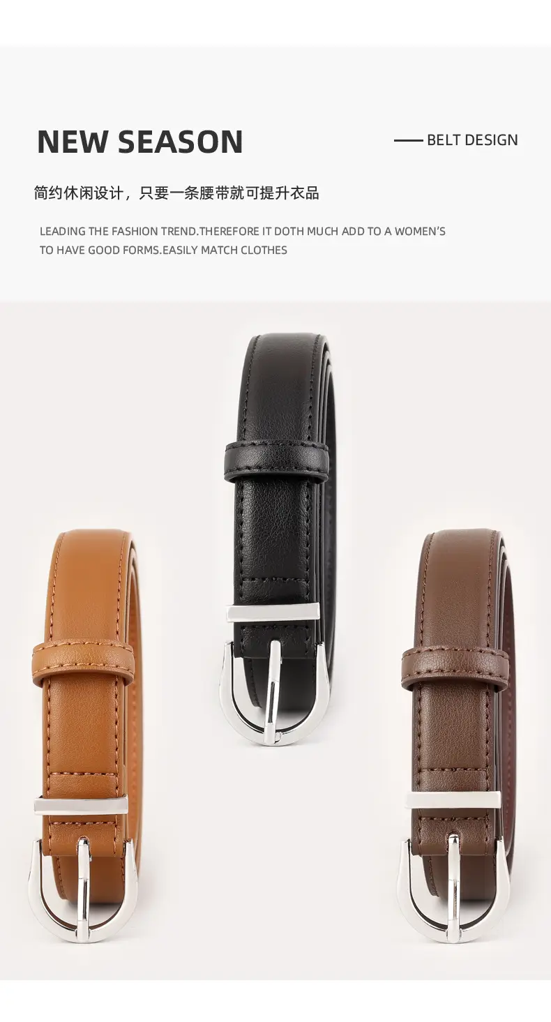 Women's Black Pin Buckle Genuine Leather Belt — feature 12