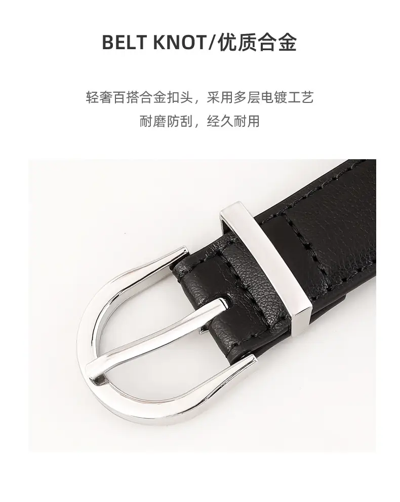 Women's Black Pin Buckle Genuine Leather Belt — feature 15