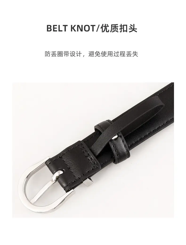 Women's Black Pin Buckle Genuine Leather Belt — feature 16