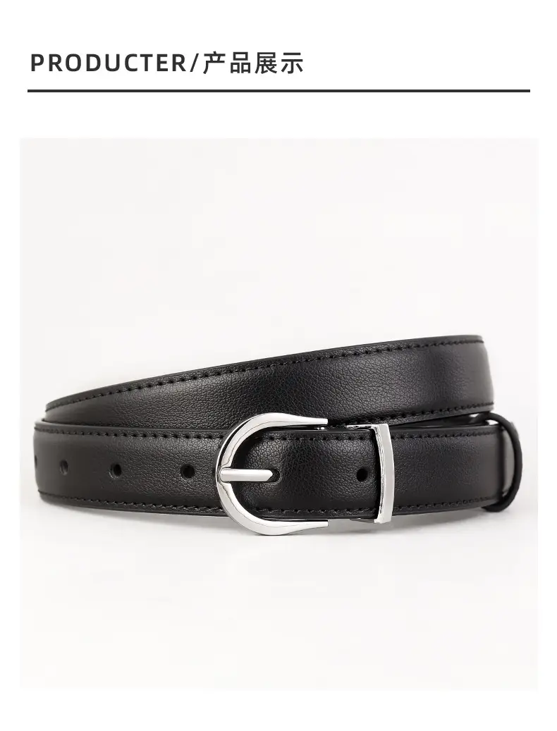 Women's Black Pin Buckle Genuine Leather Belt — feature 19