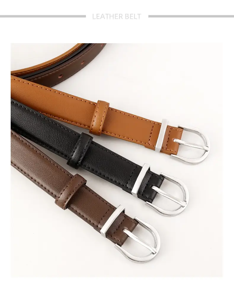 Women's Black Pin Buckle Genuine Leather Belt — feature 6