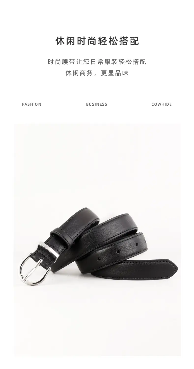 Women's Black Pin Buckle Genuine Leather Belt — feature 9