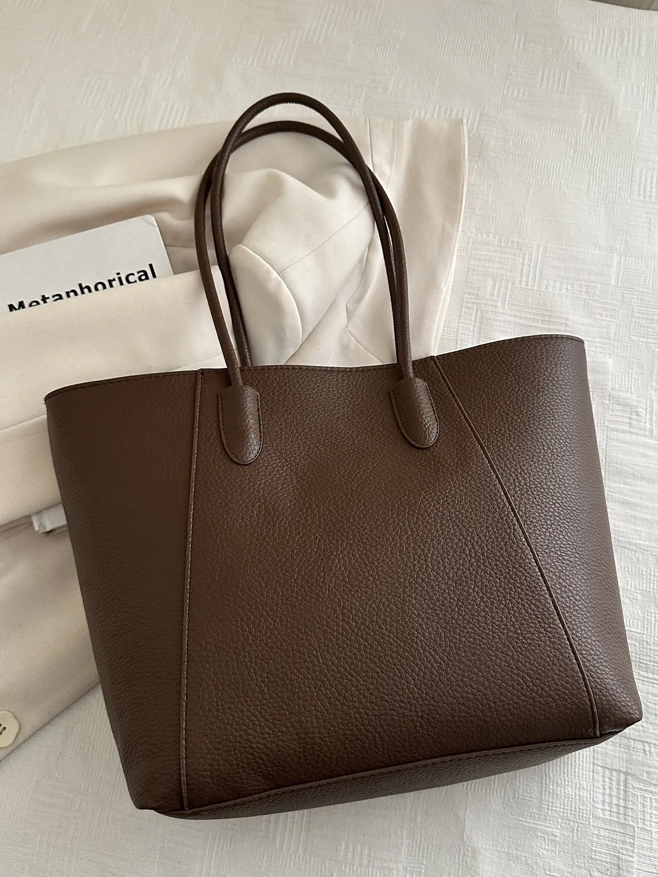 Women's Large Capacity Shoulder Bag Brown Leather β feature 11