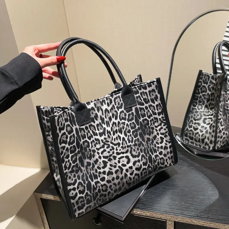 Vintage Leopard Print Women's Shoulder Bag Large Capacity - Image 5