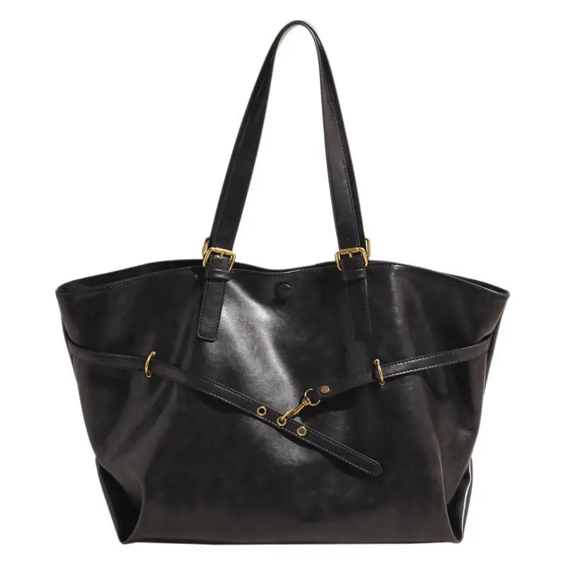 2025 College Student Retro Leather Commuter Tote Bag Large Capacity