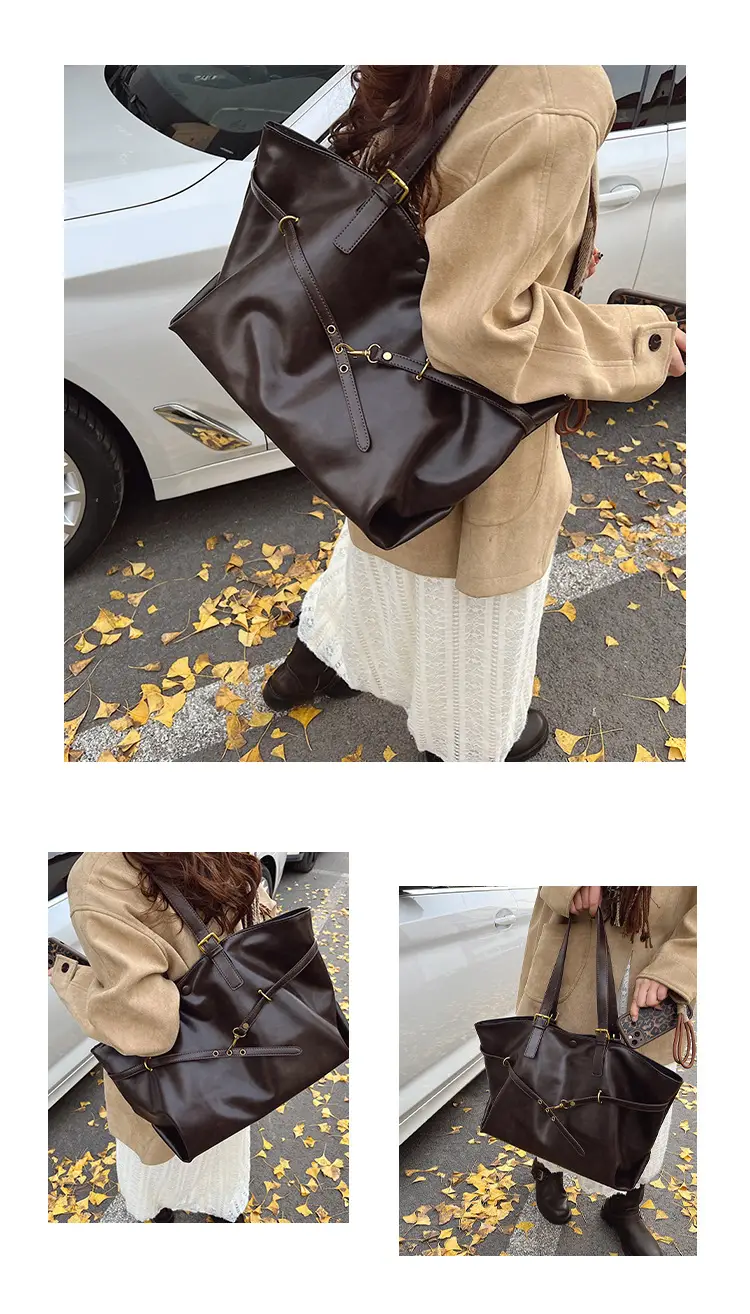 2025 College Student Retro Leather Commuter Tote Bag Large Capacity — feature 11