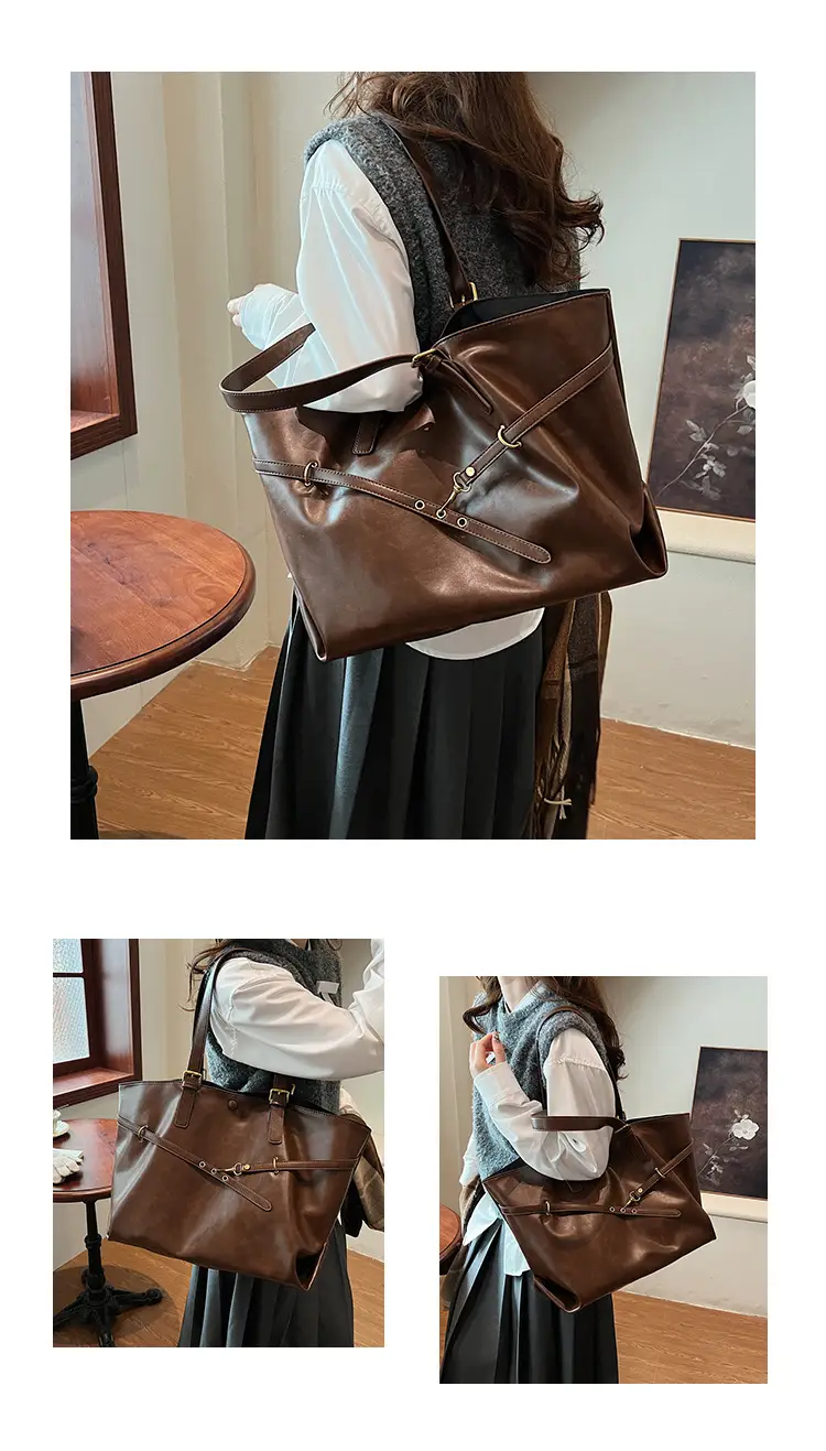 2025 College Student Retro Leather Commuter Tote Bag Large Capacity — feature 12