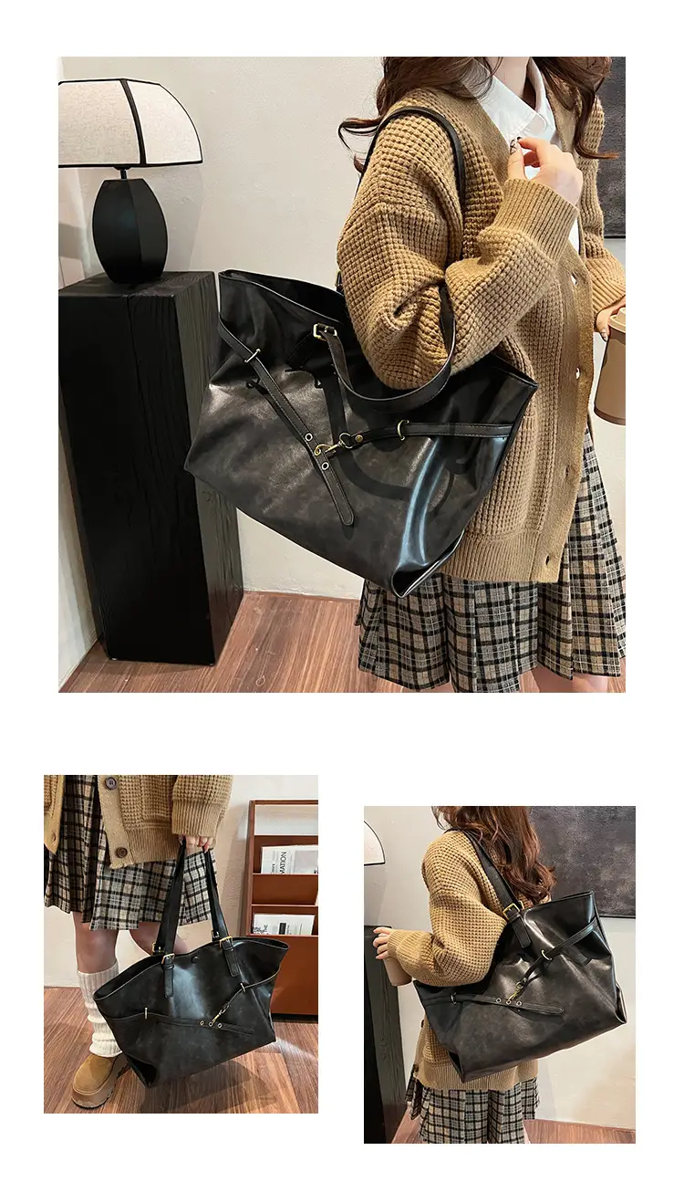 2025 College Student Retro Leather Commuter Tote Bag Large Capacity — feature 13