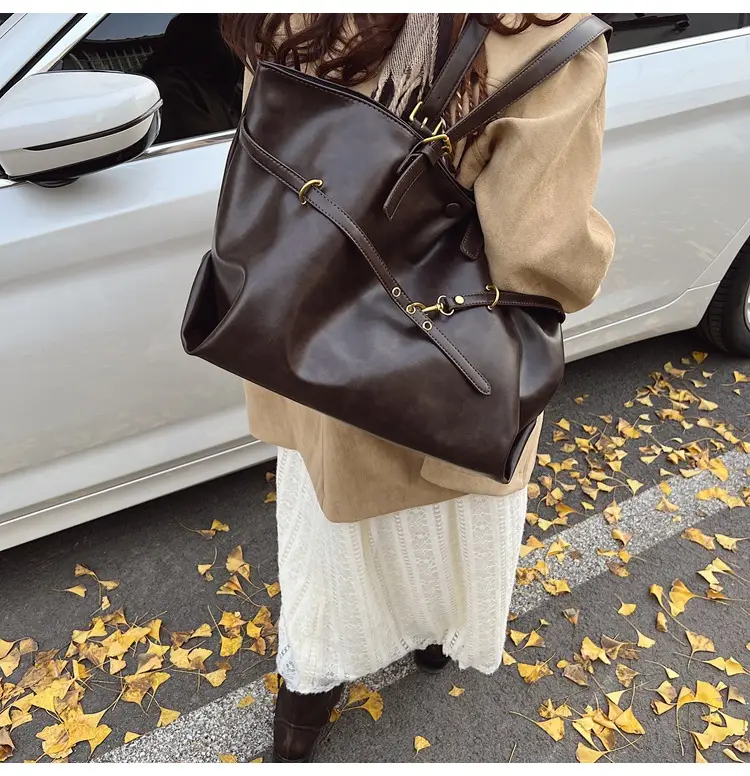 2025 College Student Retro Leather Commuter Tote Bag Large Capacity — feature 20