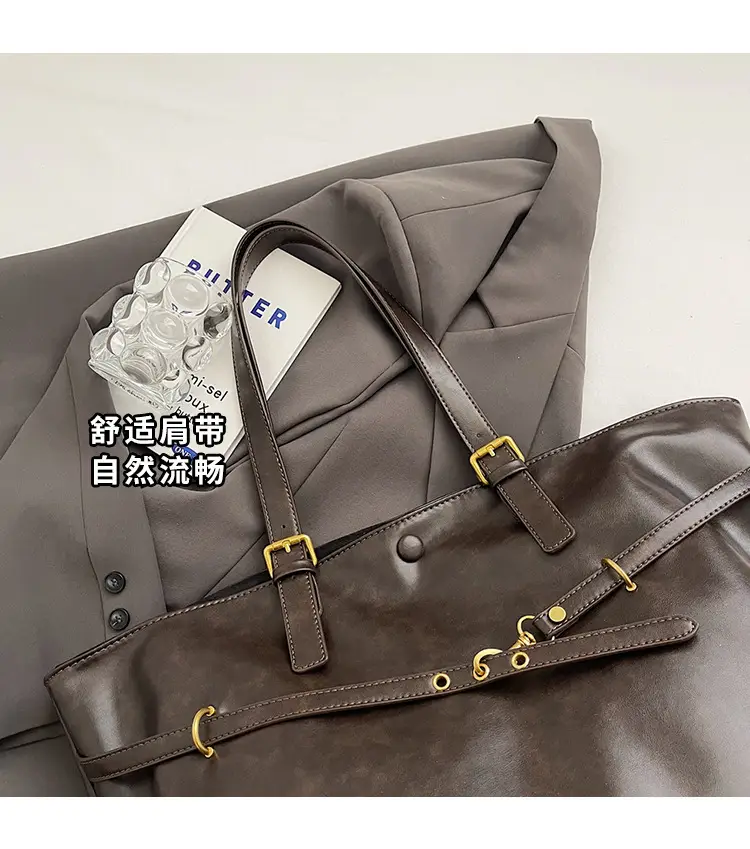 2025 College Student Retro Leather Commuter Tote Bag Large Capacity — feature 7