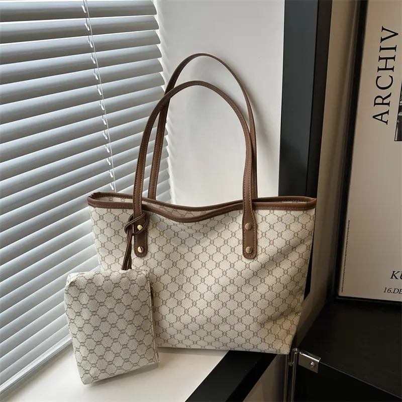 Women's 2-Piece Brown Monogram Tote Bag Set - Image 5