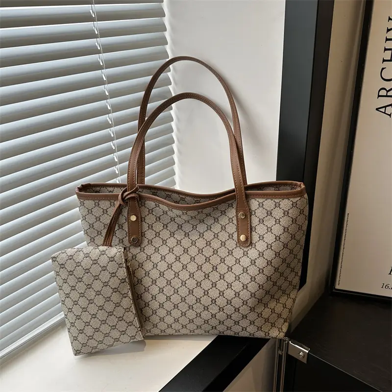 Women's 2-Piece Brown Monogram Tote Bag Set — feature 1